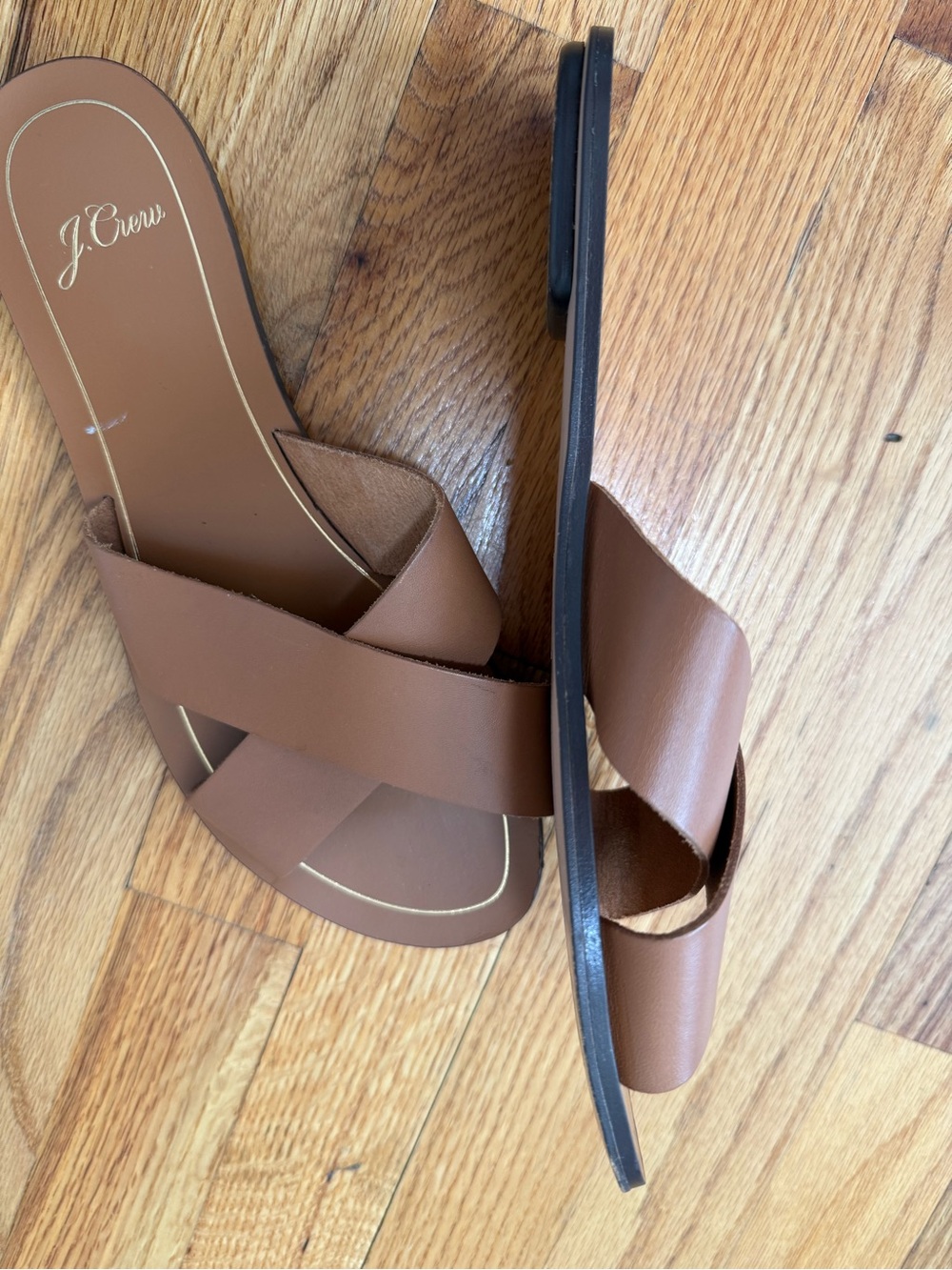 J. Crew Tan Brown Crossover Leather Slide Sandals - Picture 8 of 8
